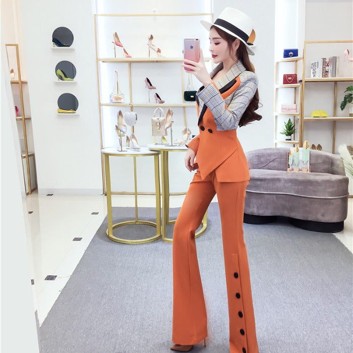 Plaid and Orange Two-piece Suit