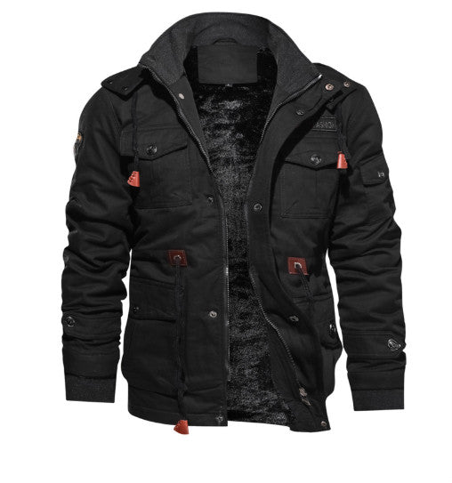 Thick Long-sleeve Washed Cotton Coat w/Hood