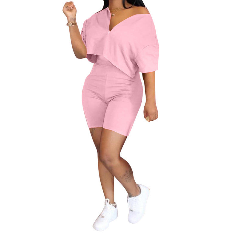 Irregularly Cut Solid Color Two Piece Set
