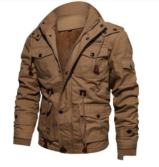 Thick Long-sleeve Washed Cotton Coat w/Hood