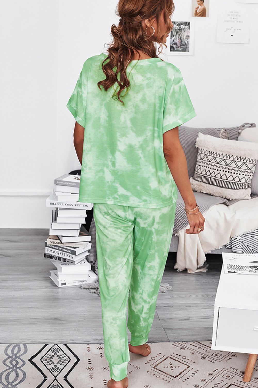 Tie-Dye V-Neck T & Long Pants Two Piece Set