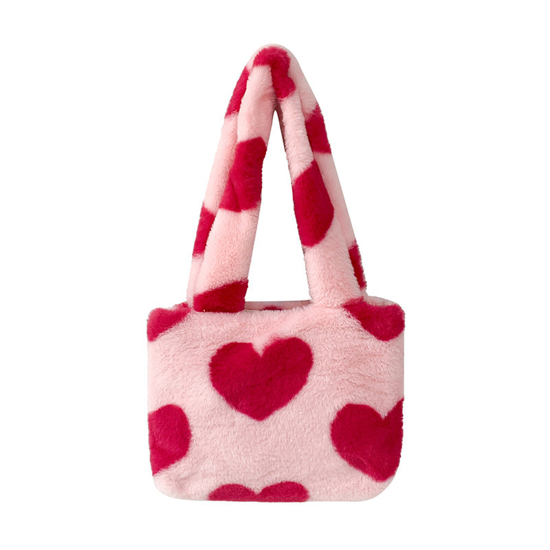 Fluffy Plush Love Heart Underarm Bag