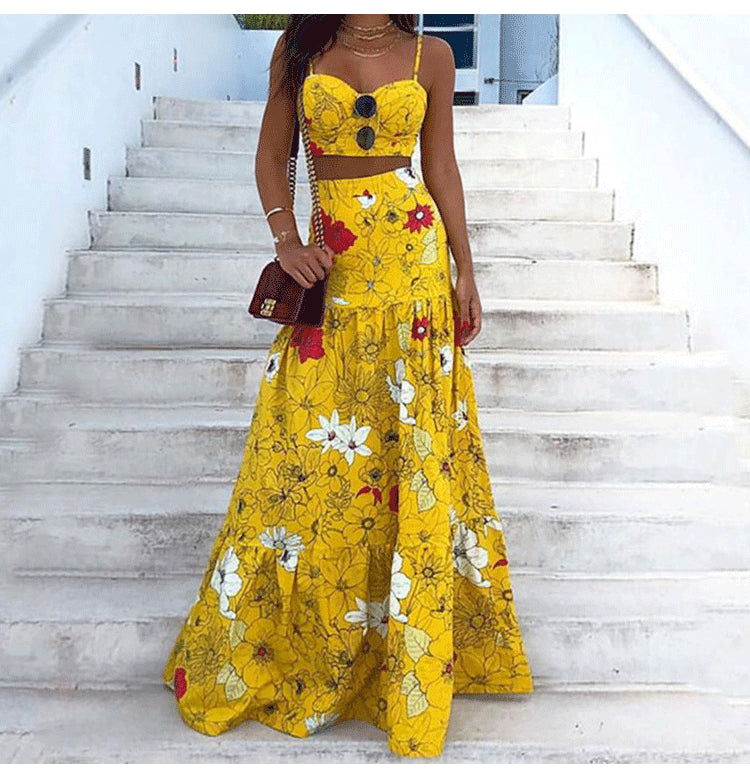 Floral Print A-Line Two Piece Dress Set (up to 3XL)
