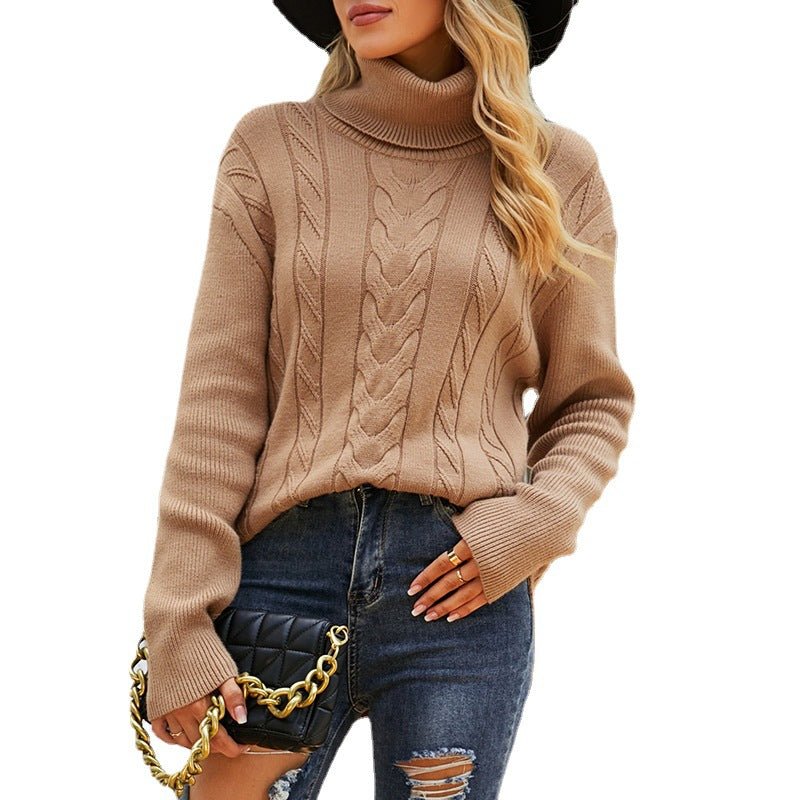Twisted Pattern Bottoming Turtleneck Sweater