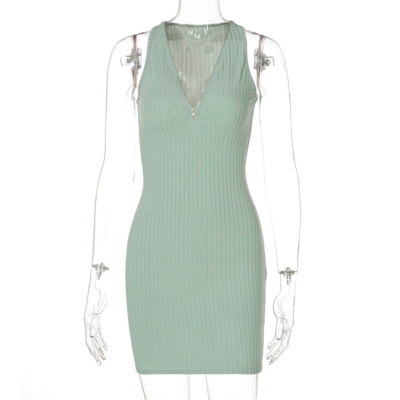 Fitted Knitted Sleeveless Pullover Mini Dress