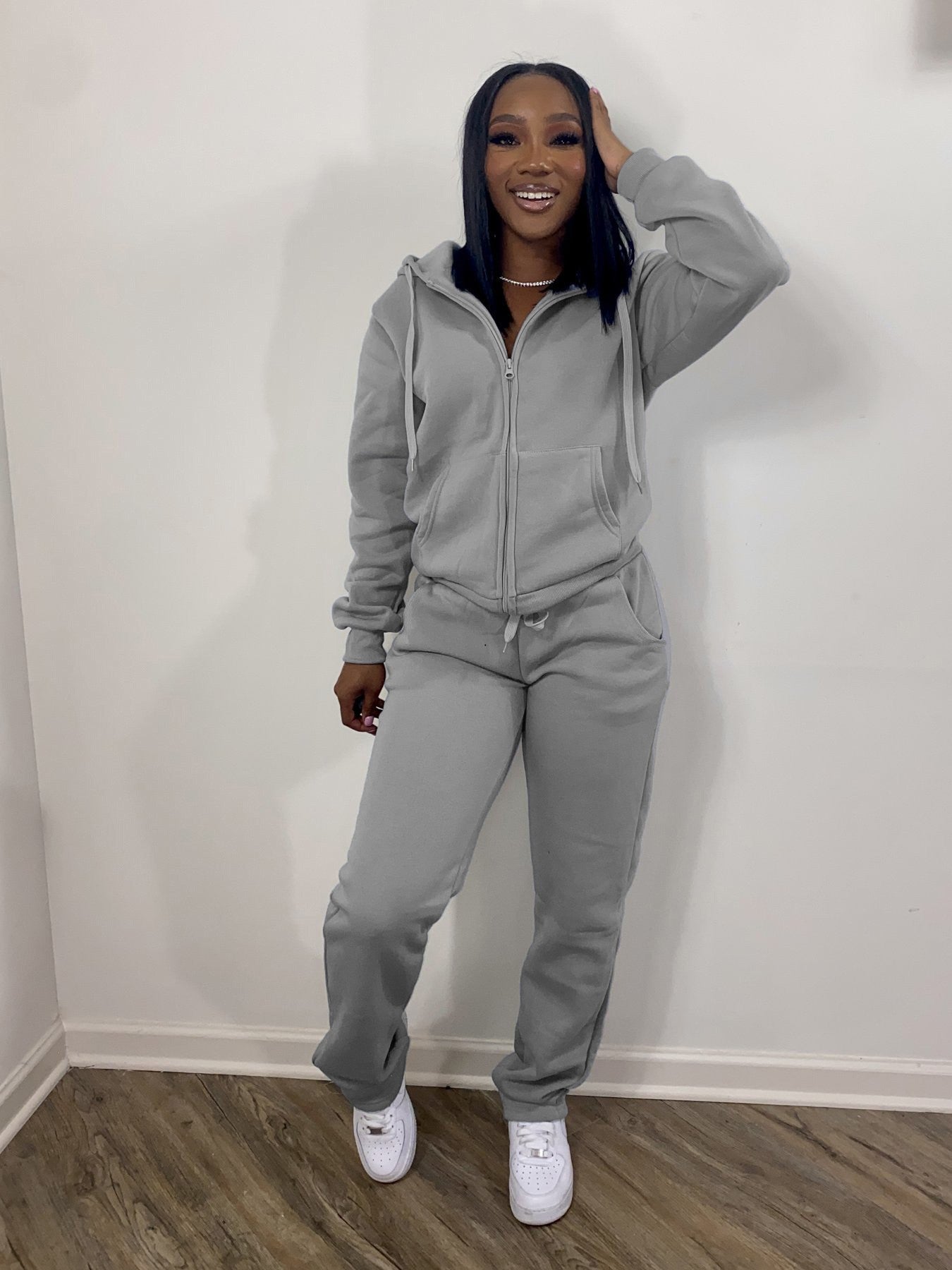 Solid Color Two Piece Sweatsuit w/Hood