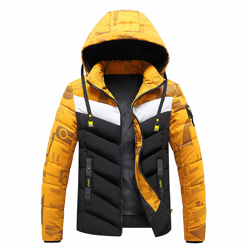 Cotton-padded Color Matching Coat w/Hood