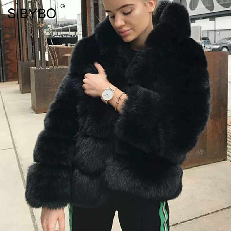 Faux Fur Puff Coat w/Hood (up to 4XL)