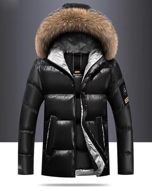 Shiny Furry Hooded Down Coat