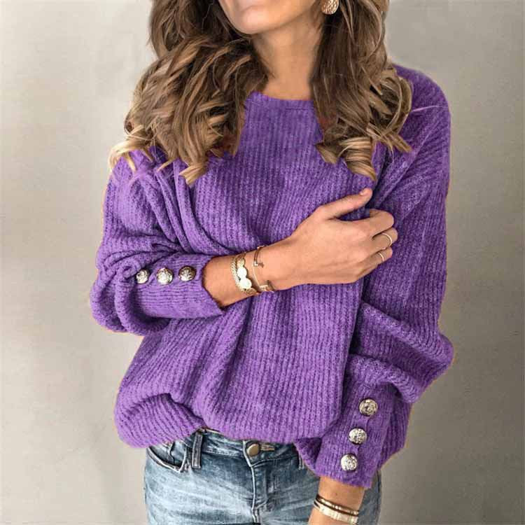 Long Sleeve Round Neck Button Knit Shirt