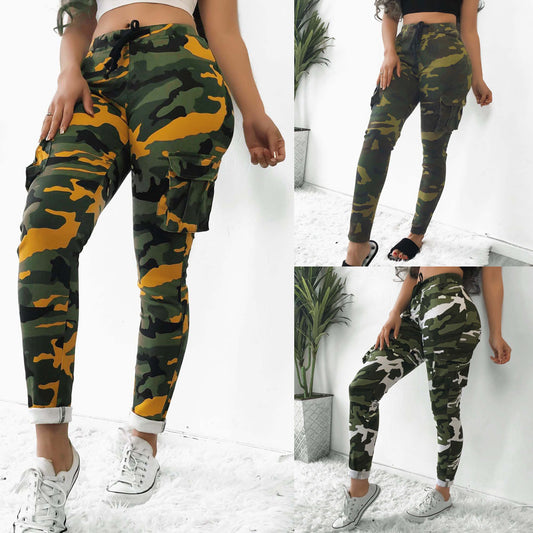 Figure Fitting High Waist Drawstring Camouflage Pants