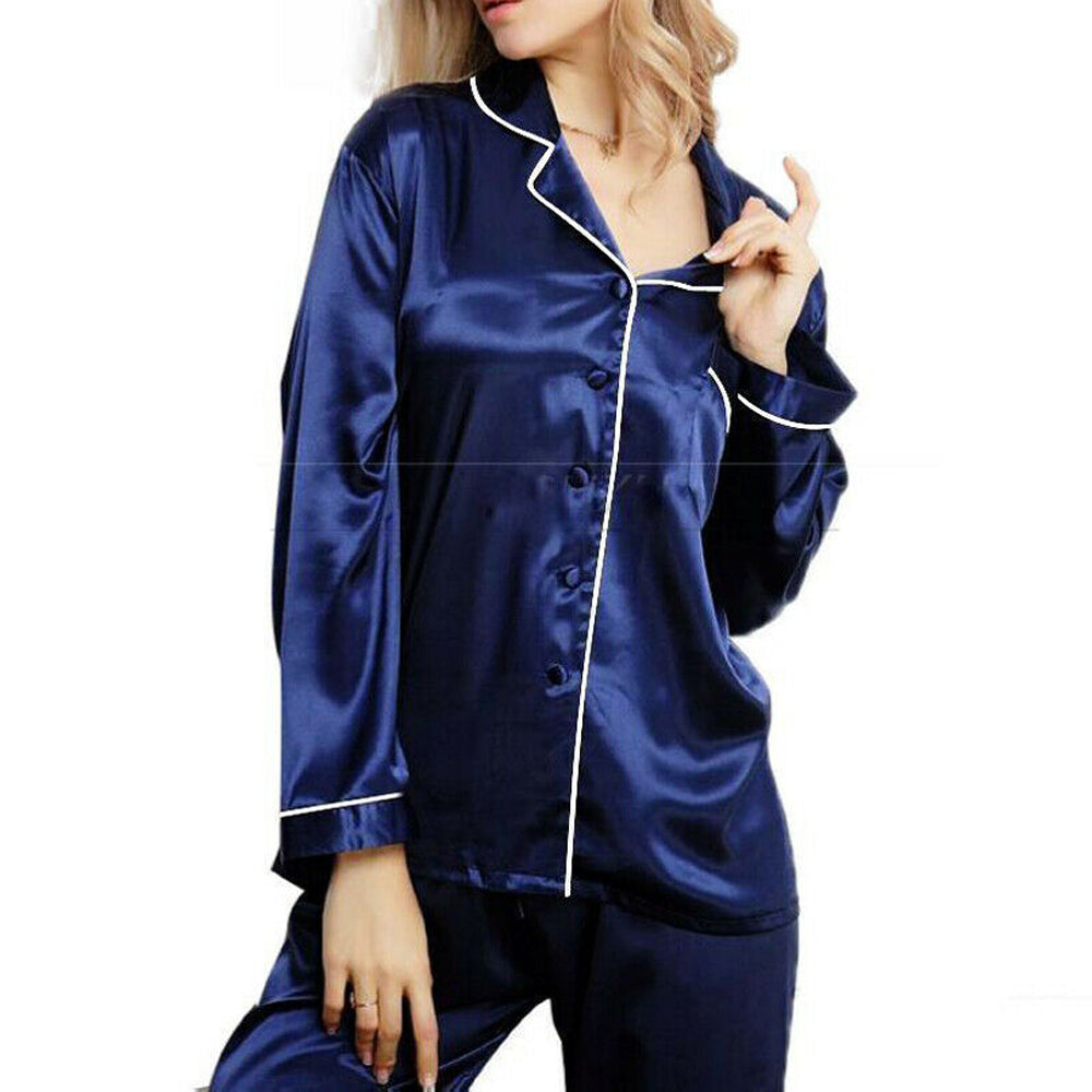 Long Sleeve Satin Real Silk Pajamas Set