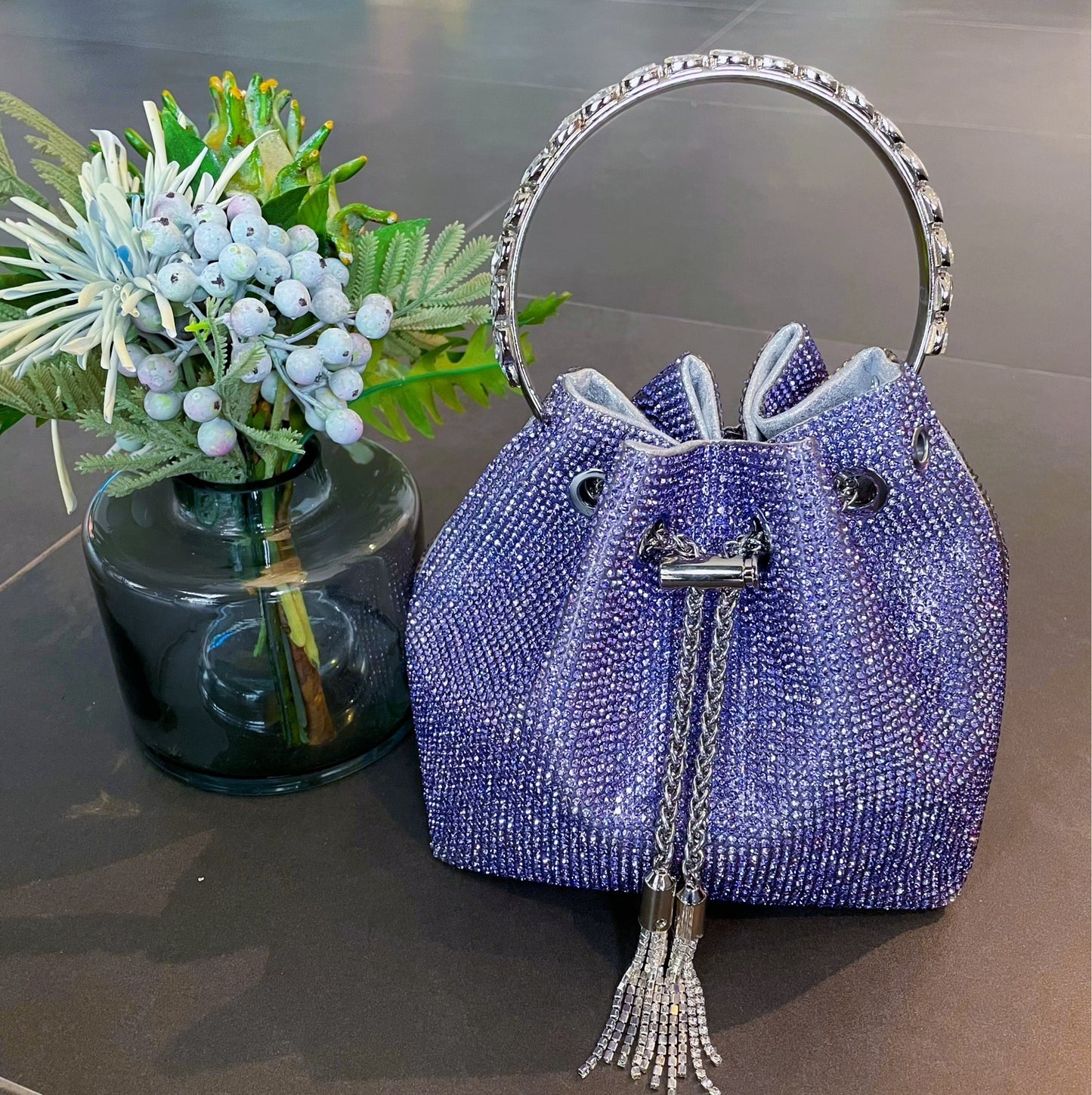 Round Handle Diamond Tassel Bag