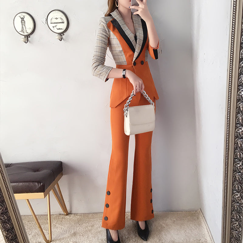 Plaid and Orange Two-piece Suit