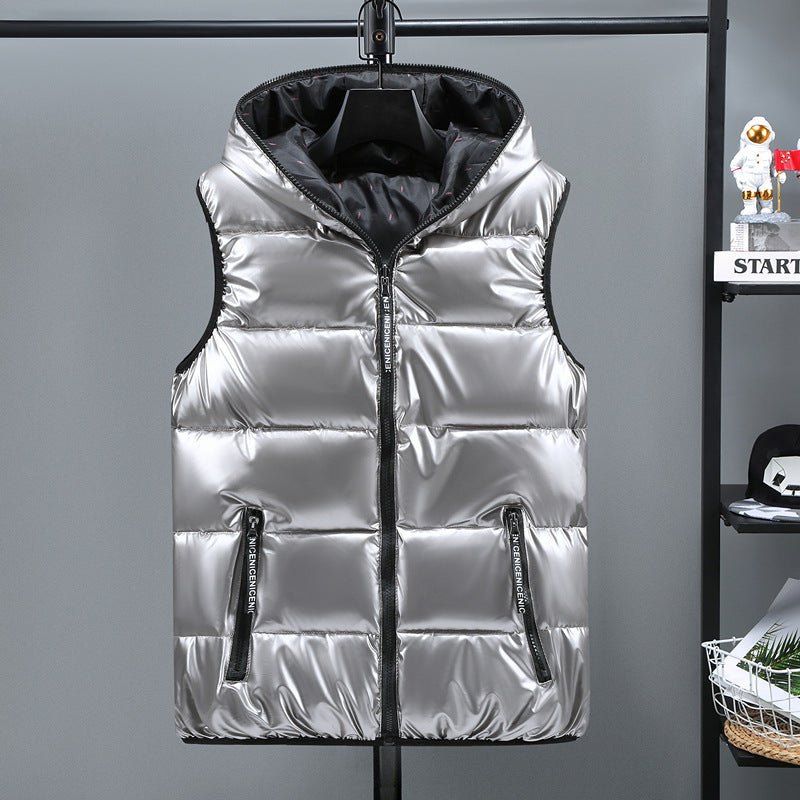 Shiny Down Cotton Vest w/Hood (up to 6XL)