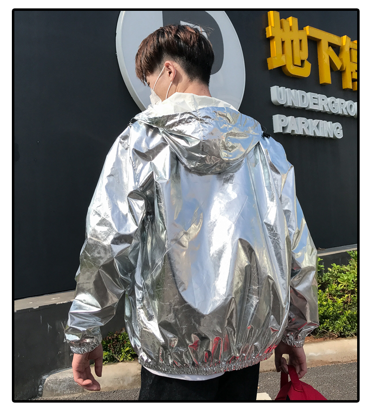Gold or Silver Hooded Reflective Laser Show Shiny Jacket