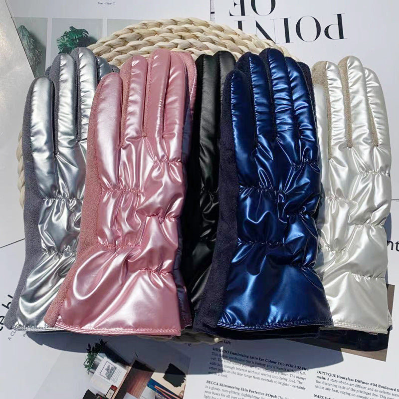 Shiny Suede Waterproof Down Riding Gloves