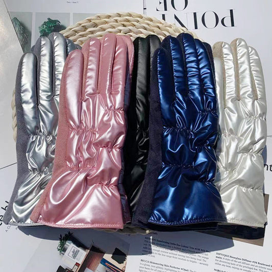 Shiny Suede Waterproof Down Riding Gloves