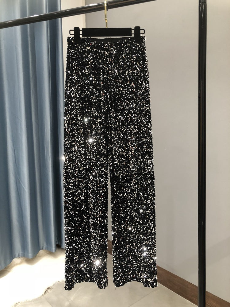 Shiny Loose Fitting Straight Leg Pants