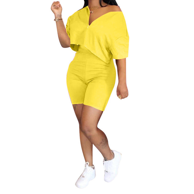 Irregularly Cut Solid Color Two Piece Set