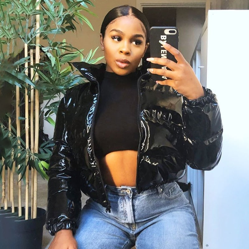Shiny Puffer Cropped Jacket