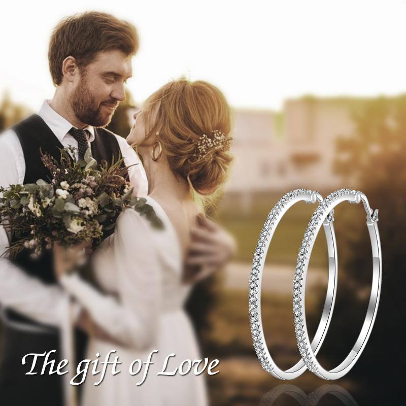 925 Silver/White Gold Plated 40mm Hoop Earrings