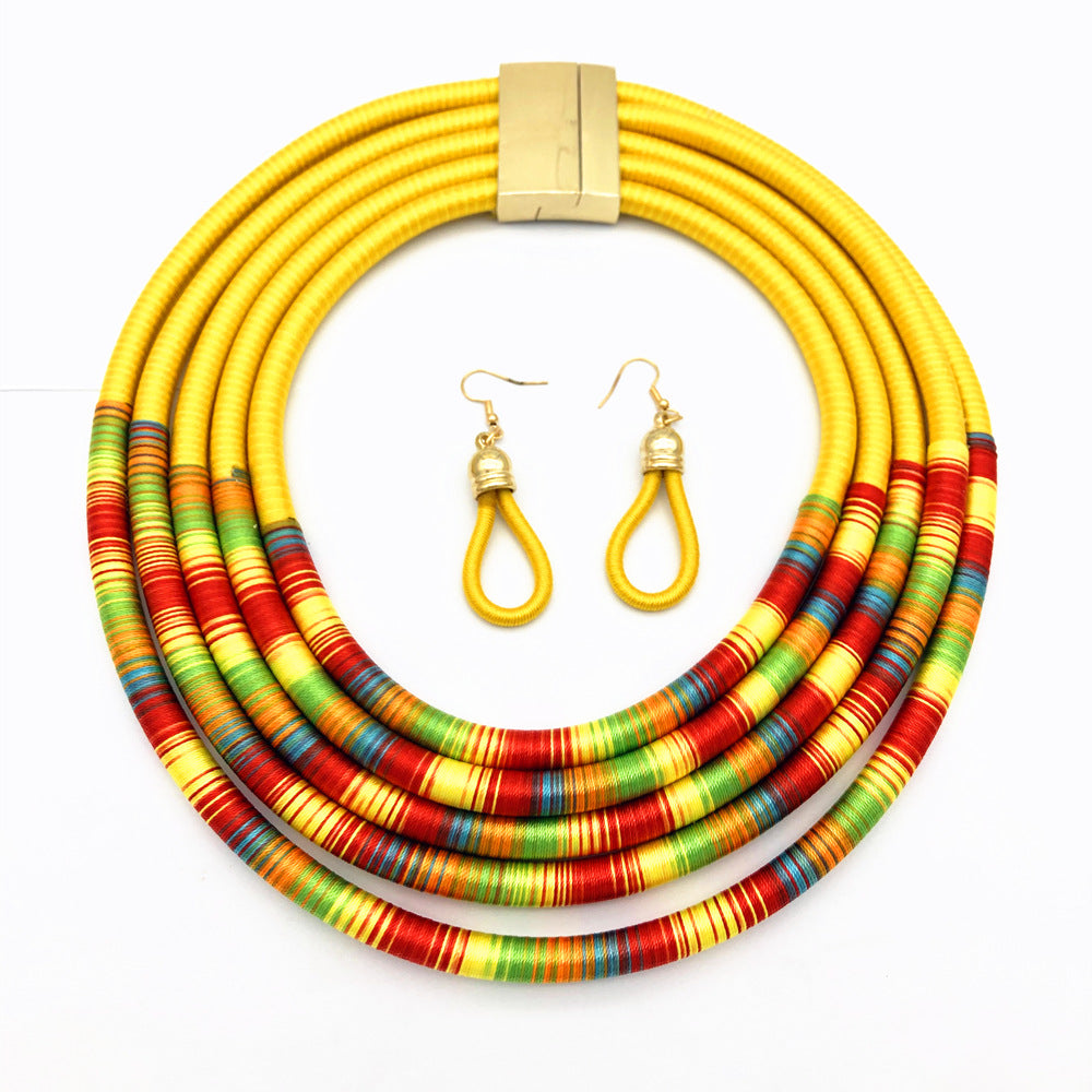 African Multilayer Choker Necklaces w/Earrings