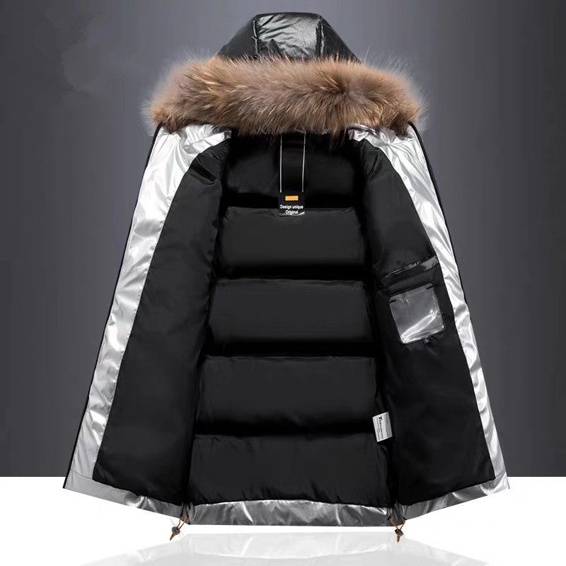 Shiny Furry Hooded Down Coat