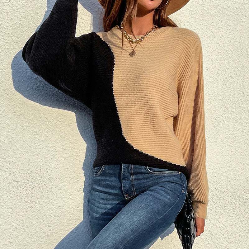 Thick Woolen Contrast Color Wave Sweater