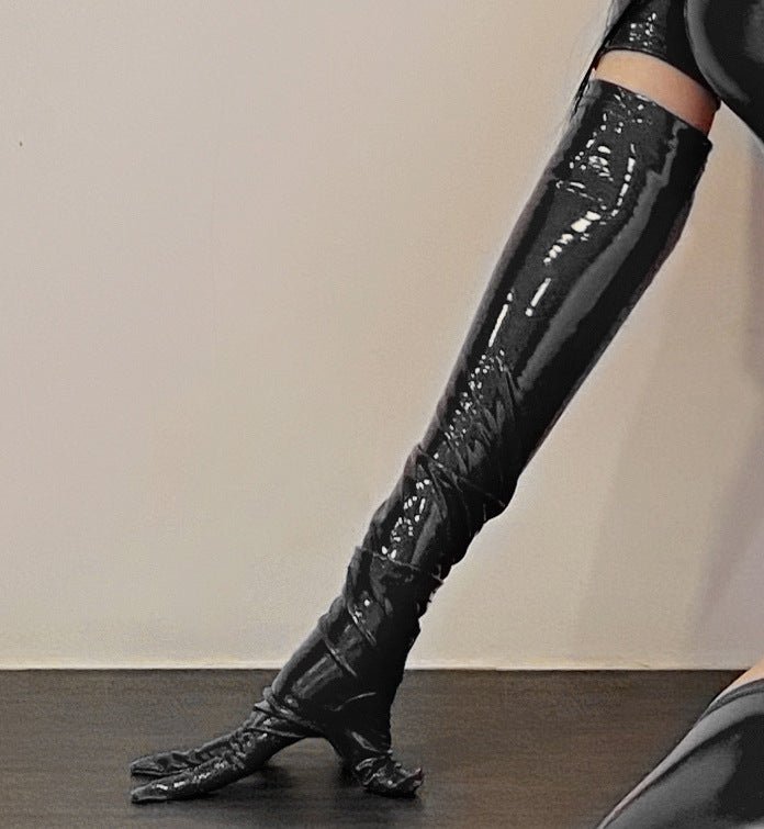 High Stretch Shiny Faux Leather Bodysuit and Gloves
