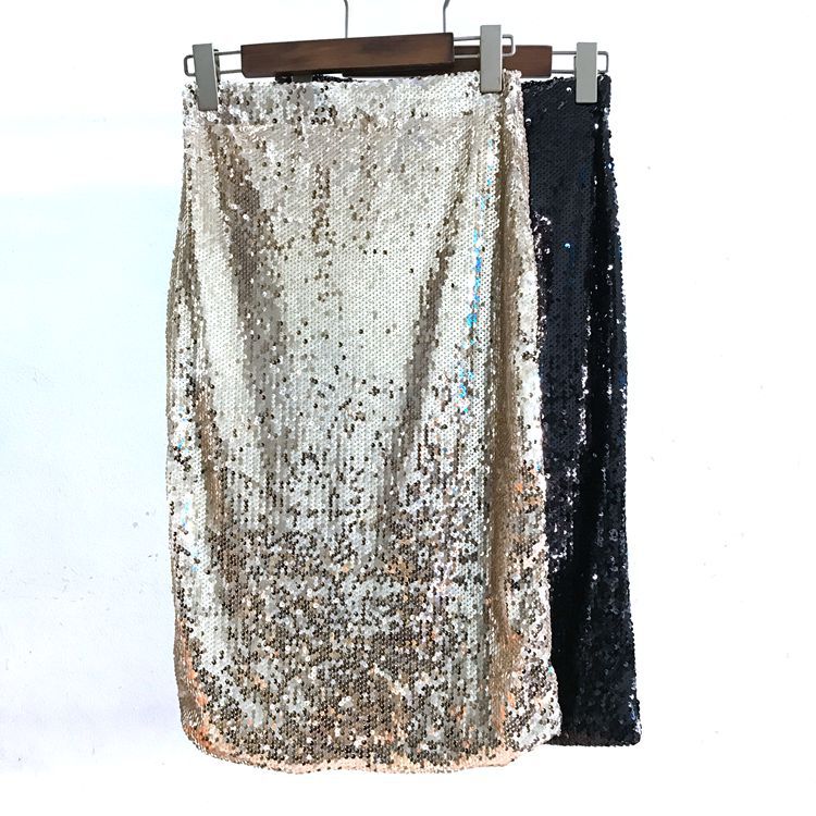 Elastic Waistband Sequined Hip Skirt