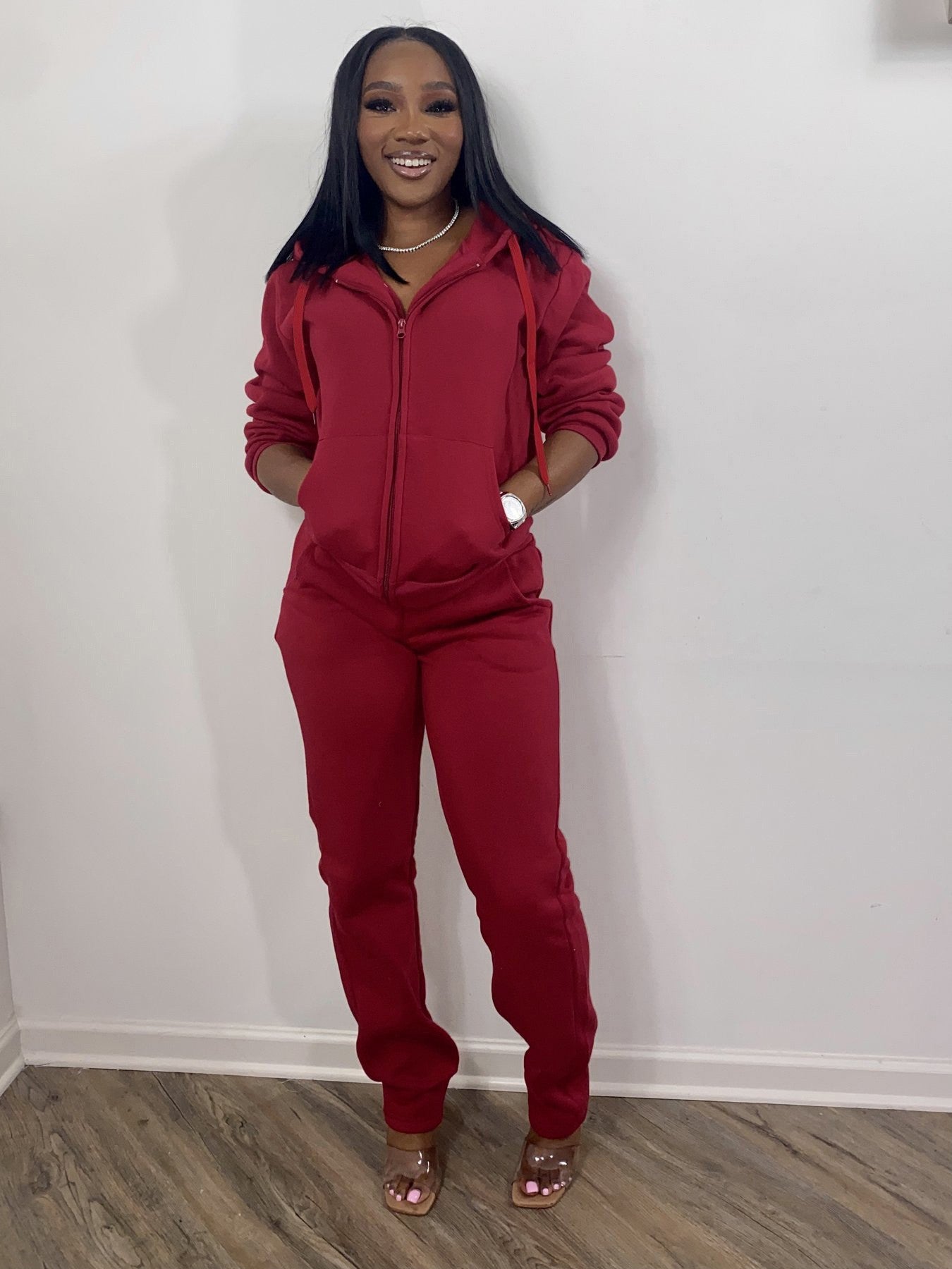 Solid Color Two Piece Sweatsuit w/Hood
