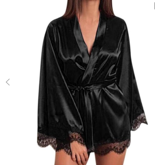 Ice Silk Nightdress with Lace Trim