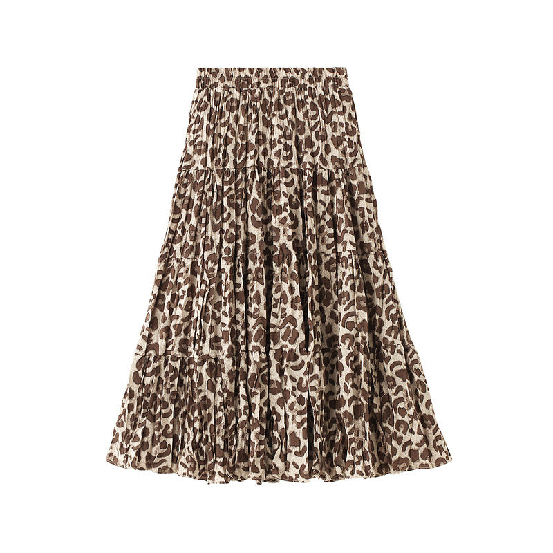 Super Stretch Leopard Print Pleated Skirt