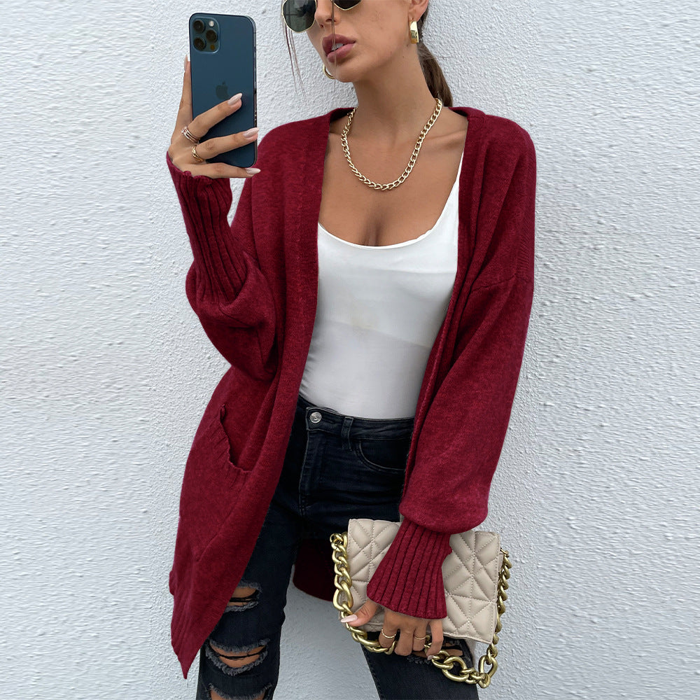 Long Loose Fitted Knitted Sweater with Pockets