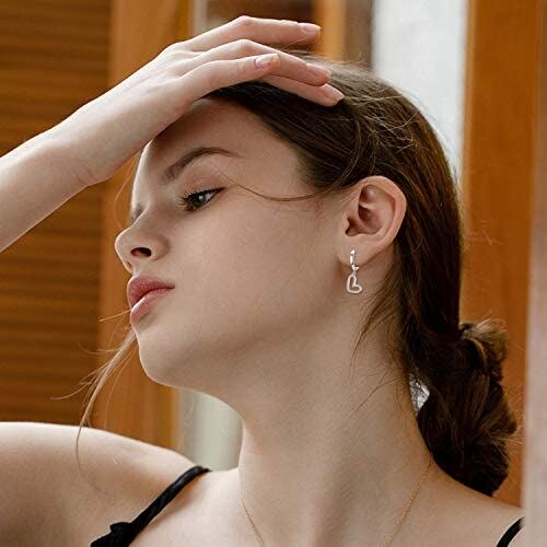 925 Sterling Silver/White Gold Plated Heart Dangle Drop Earrings