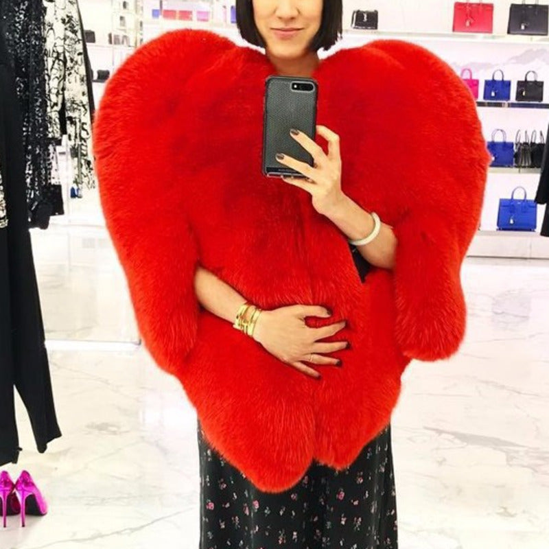 Fluff Heart Faux Fur Cape Jacket