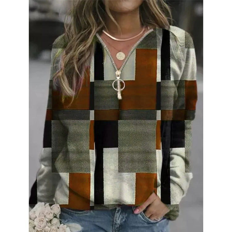 Hipster Block Zip V-neck Shirt (up to 5XL)