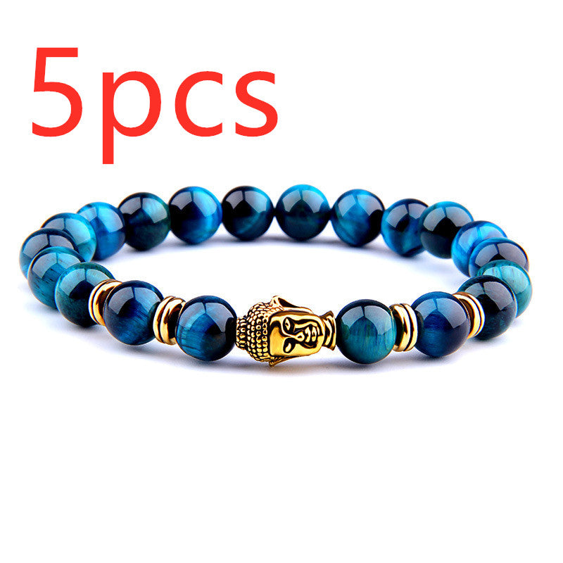 Buddha Head & Tiger's Eye Charm Bead Bracelet