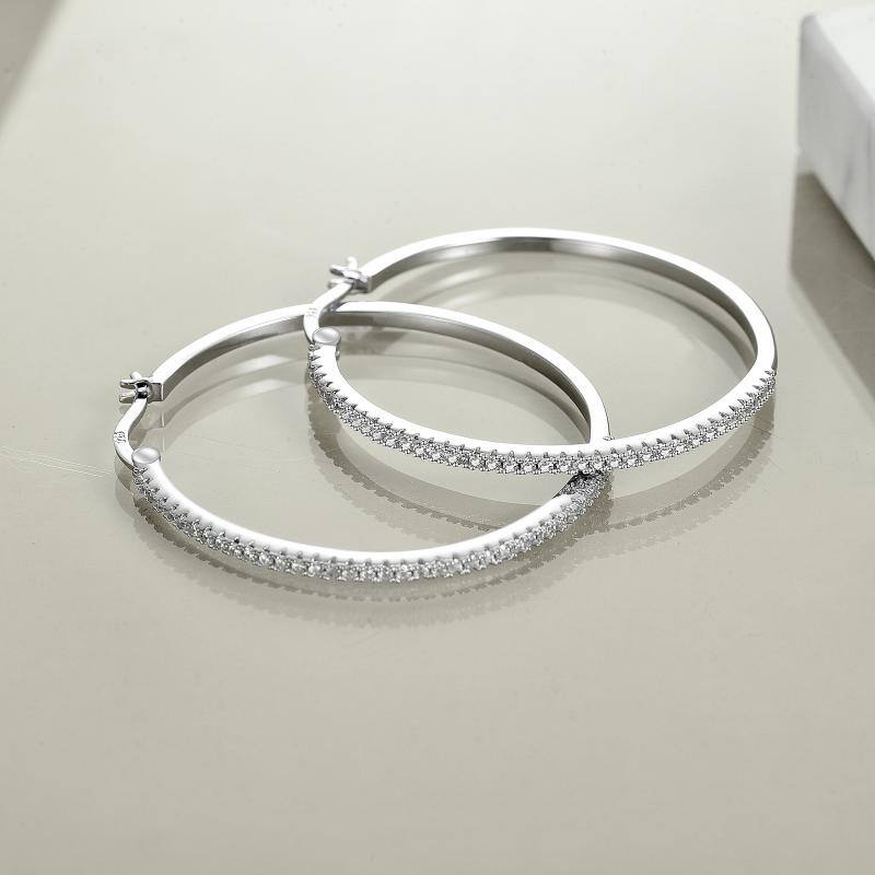 925 Silver/White Gold Plated 40mm Hoop Earrings
