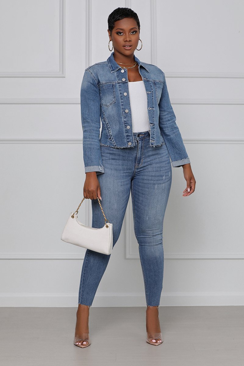 Stretch Denim Jean Short Jacket (up to 2XL)