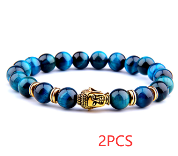 Buddha Head & Tiger's Eye Charm Bead Bracelet