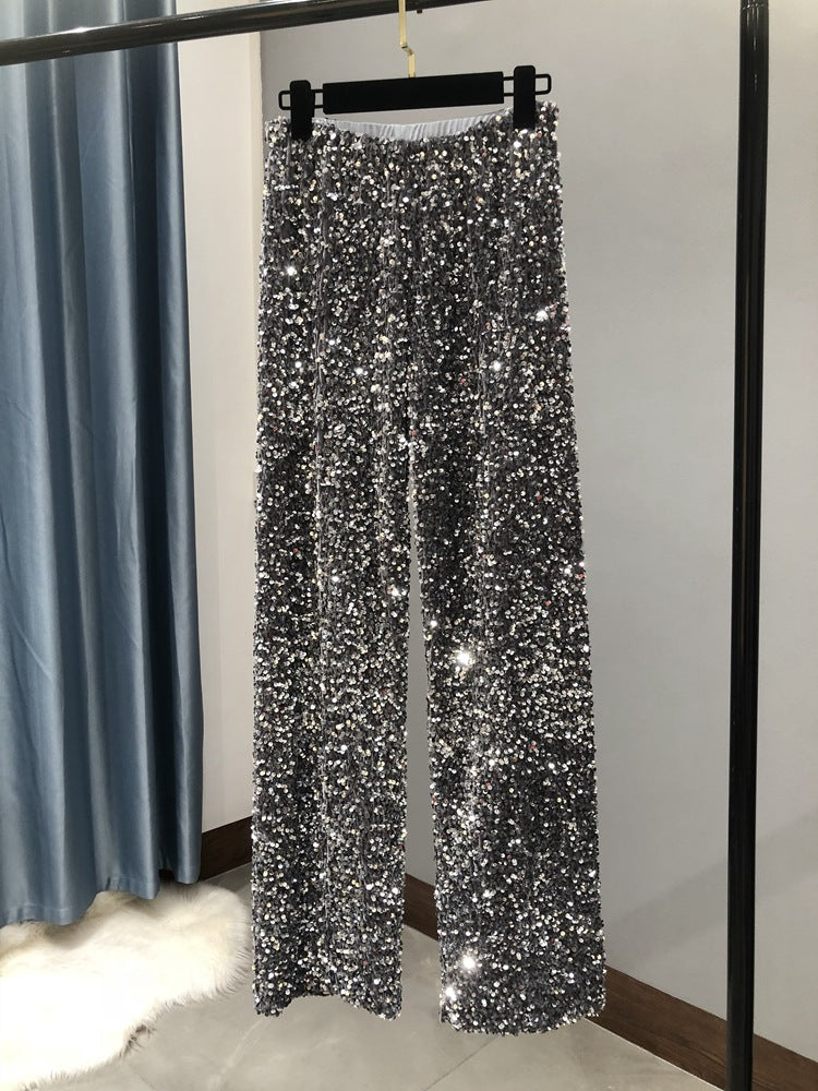 Shiny Loose Fitting Straight Leg Pants