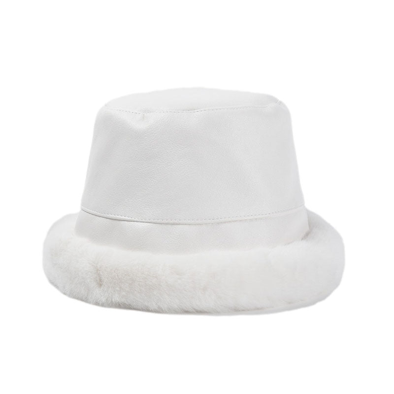 Pu Leather & Faux Fur Trim Flat Top Hat