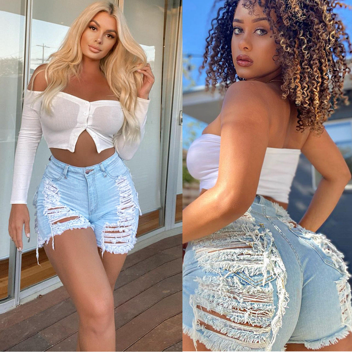 Light Blue Ripped Denim Shorts