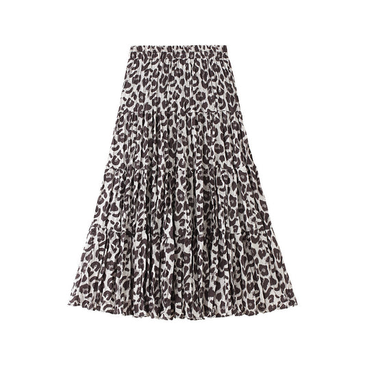 Super Stretch Leopard Print Pleated Skirt