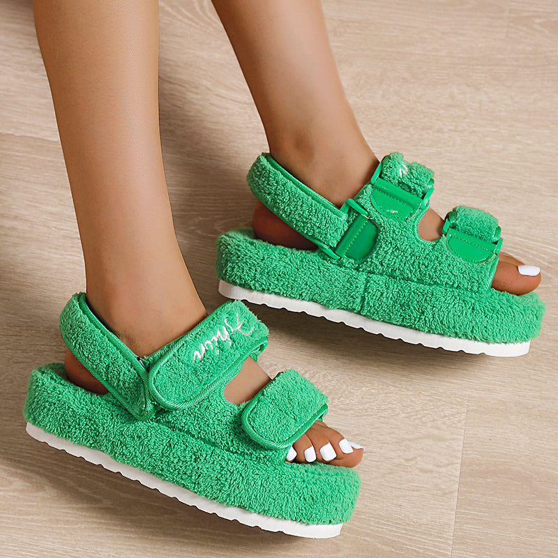 Velcro Plush Platform Sandals