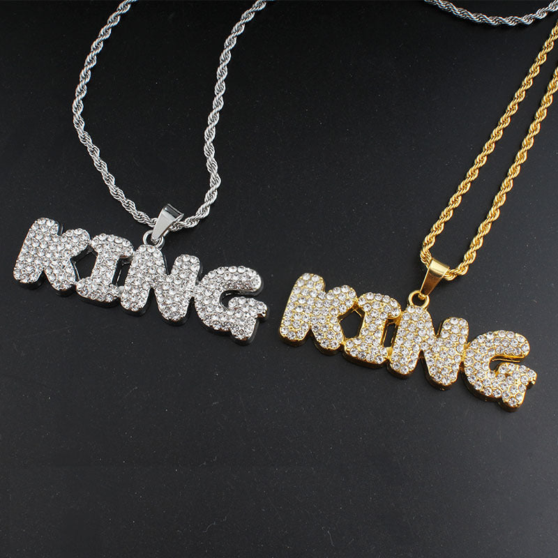Queen or King Diamond Letter Pendant & Necklace