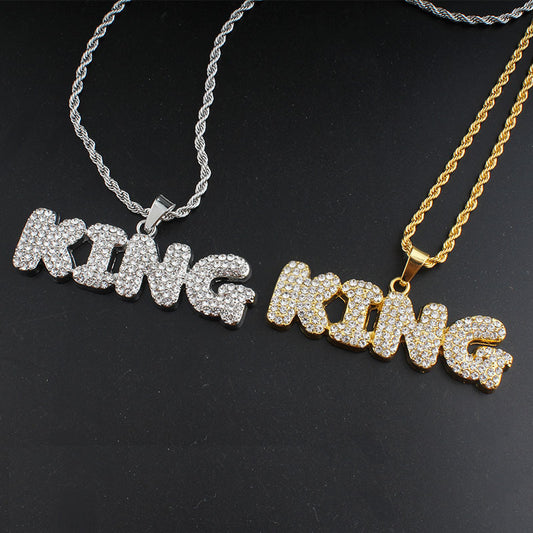 Queen or King Diamond Letter Pendant & Necklace