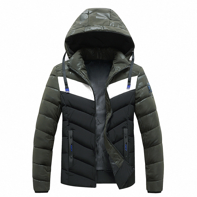 Cotton-padded Color Matching Coat w/Hood